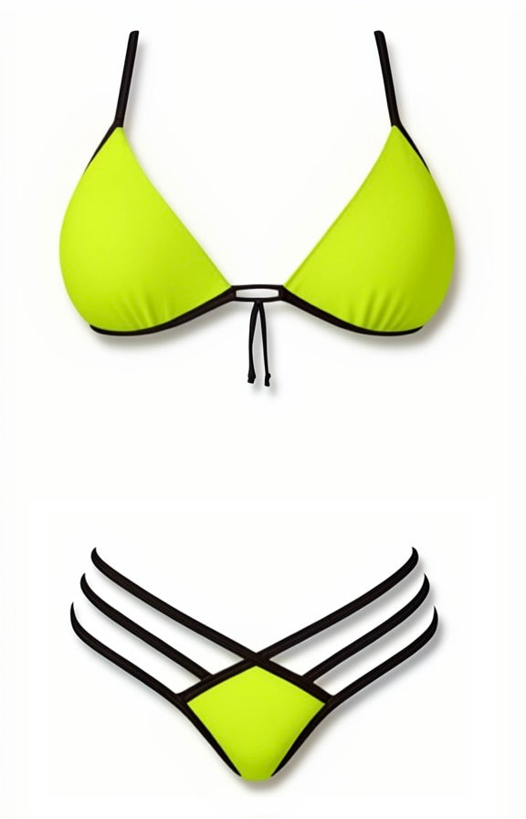 Push-Up Triple Strap Bikini Set – Green / Black Diva Bikini