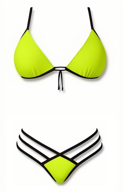 Push-Up Triple Strap Bikini Set – Green / Black Diva Bikini