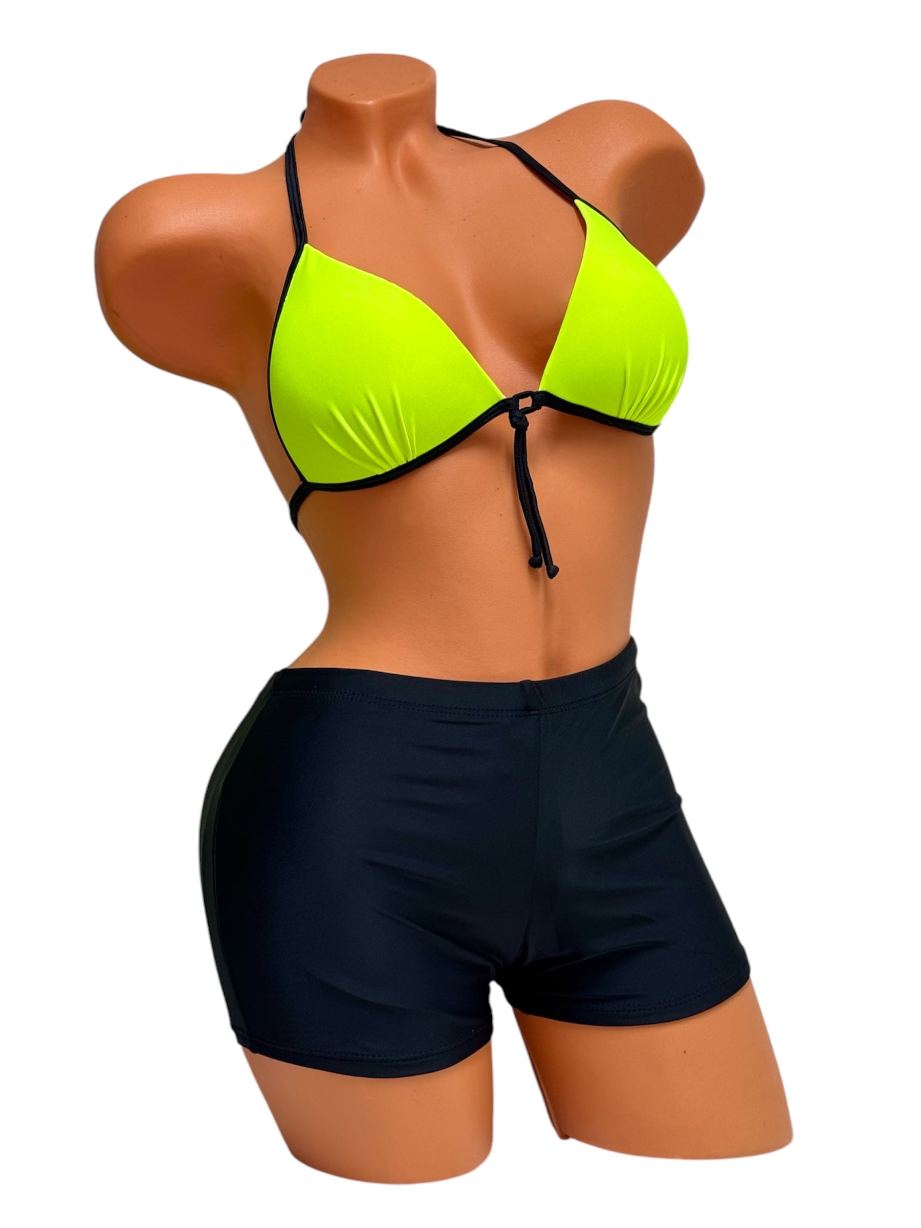 Push-Up Bikini Shorts Set – Green / Black Diva Bikini