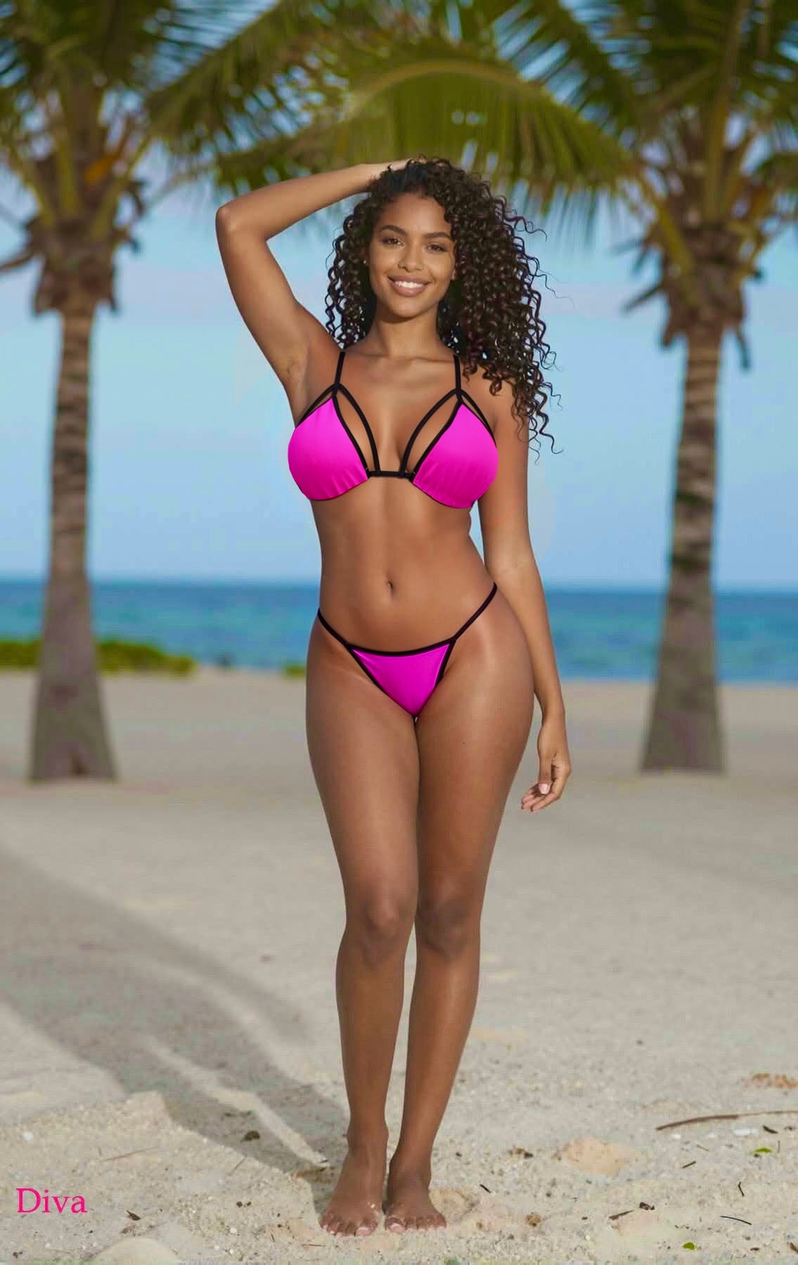 Strappy G-String Bikini Set – Pink / Black Diva Bikini