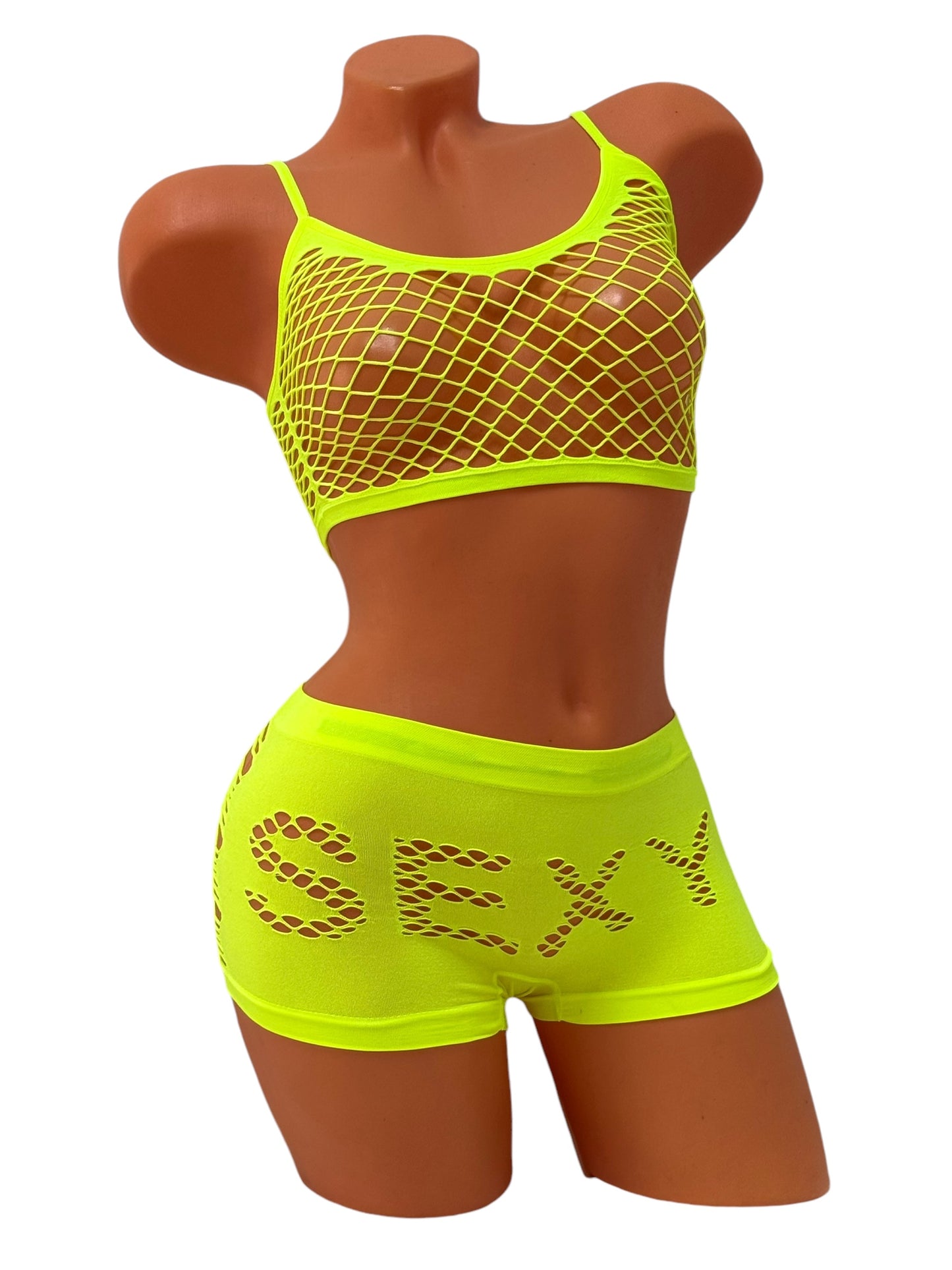 Mesh 3-Piece Lingerie Set – Neon Green / Sexy