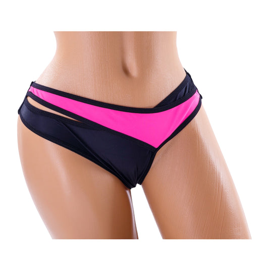 X-Strap Thong Bikini Bottom – Black / Pink Diva Bikini