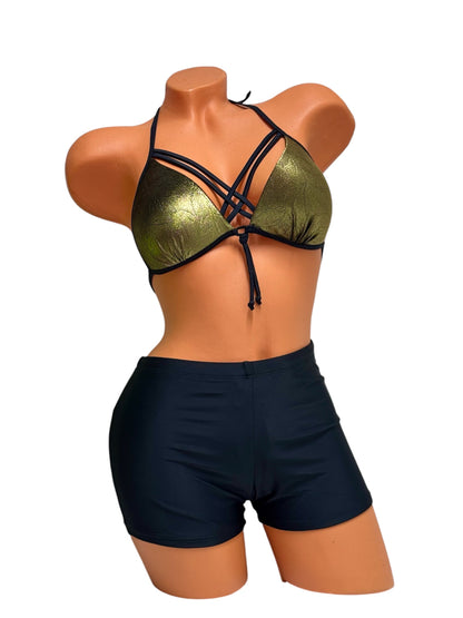Push-Up Bikini Shorts Set – Gold / Black Diva Bikini