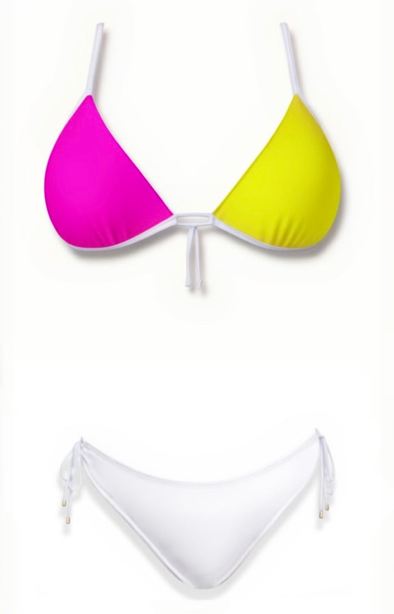 Push-Up Tie Thong Bikini Set – Pink / Green / White Diva Bikini