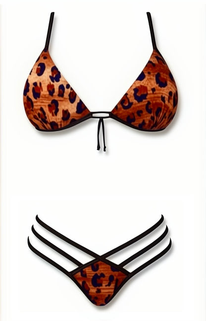 Push-Up Triple Strap Bikini Set – Leopard / Black Diva Bikini