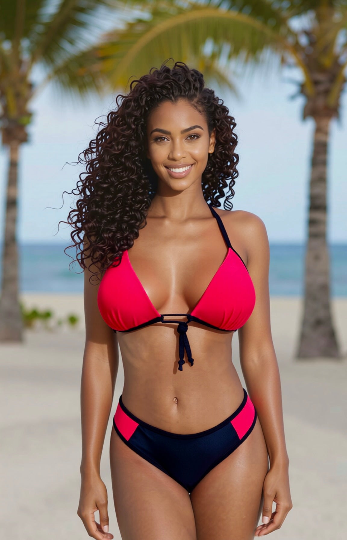 Push-Up Curve Thong Bikini Set – Red / Black Diva Bikini