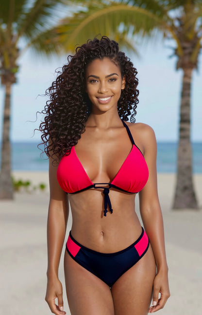 Push-Up Curve Thong Bikini Set – Red / Black Diva Bikini