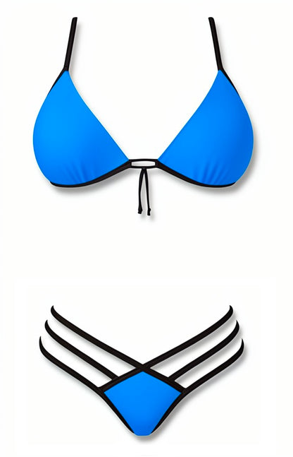 Push-Up Triple Strap Bikini Set – Blue / Black Diva Bikini