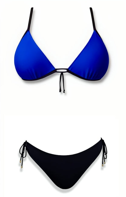 Push-Up Tie Thong Bikini Set – Royal Blue / Black Diva Bikini