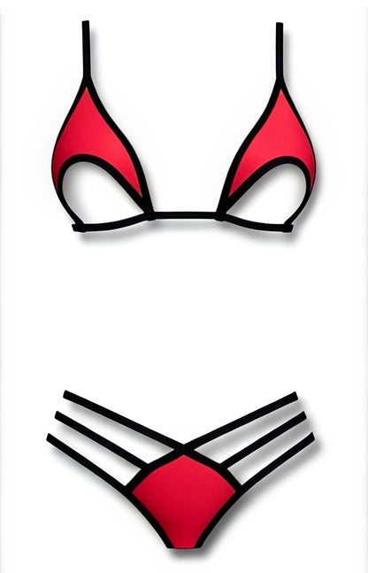 Underbust Cut-Out Strappy Thong Bikini Set – Red / Black Diva Bikini