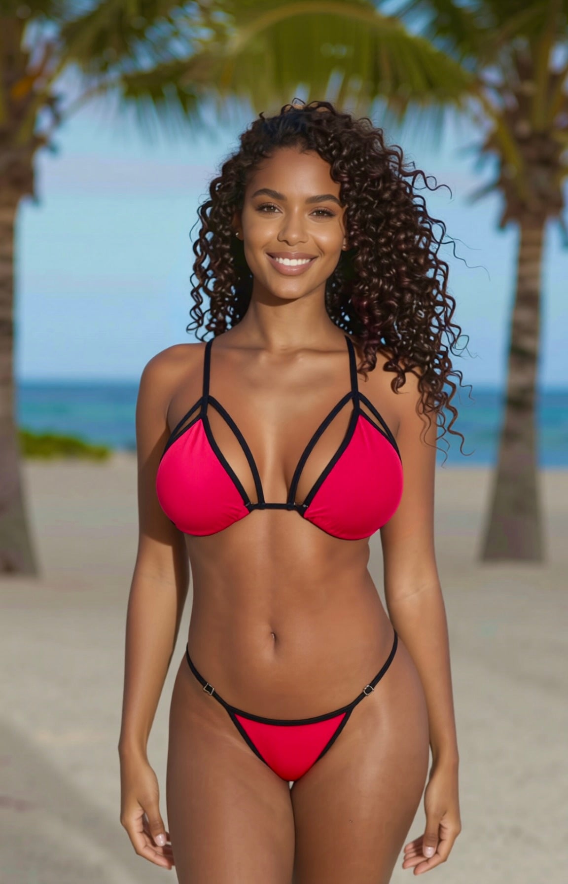 Strappy G-String Bikini Set – Red / Black Diva Bikini