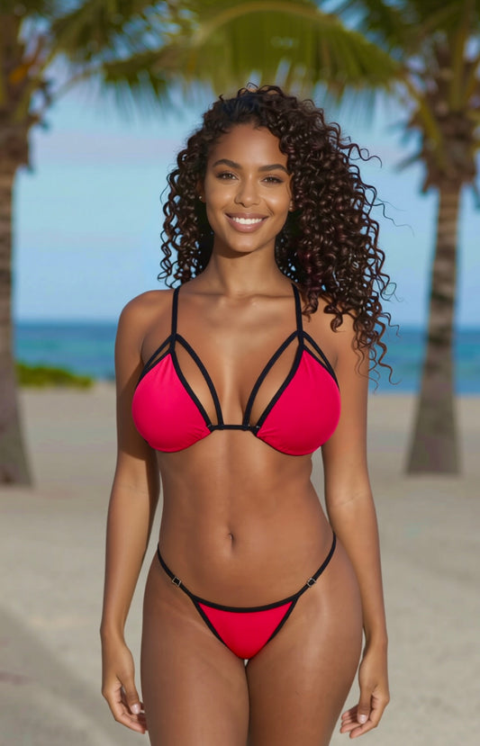 Strappy G-String Bikini Set – Red / Black Diva Bikini