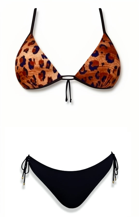Push-Up Tie Thong Bikini Set – Leopard / Black Diva Bikini