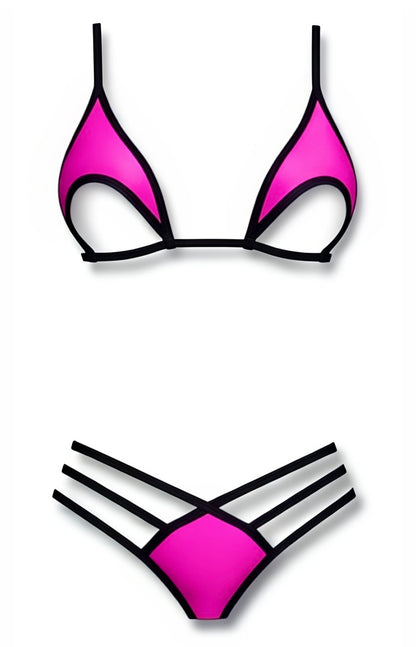 Underbust Cut-Out Strappy Thong Bikini Set – Pink / Black Diva Bikini