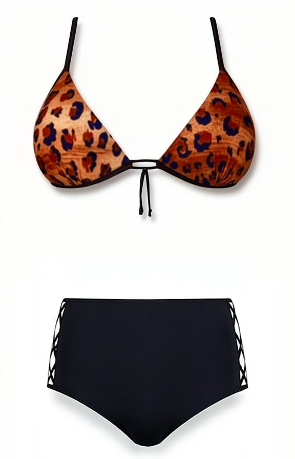 Push-Up High-Waisted Bikini Set – Leopard / Black Diva Bikini