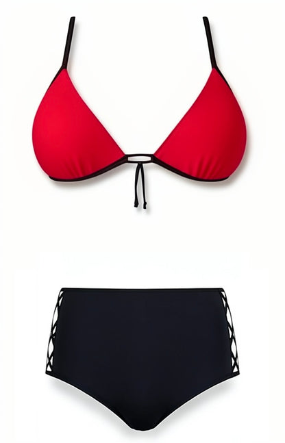 Push-Up High-Waisted Bikini Set – Red / Black Diva Bikini