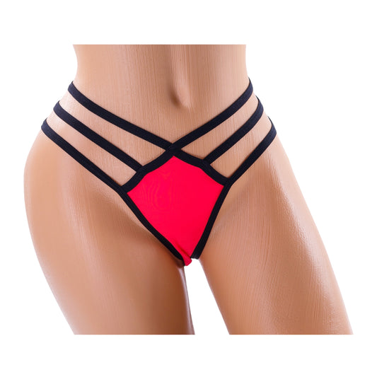 Triple Strap Thong Bikini Bottom – Red / Black Diva Bikini