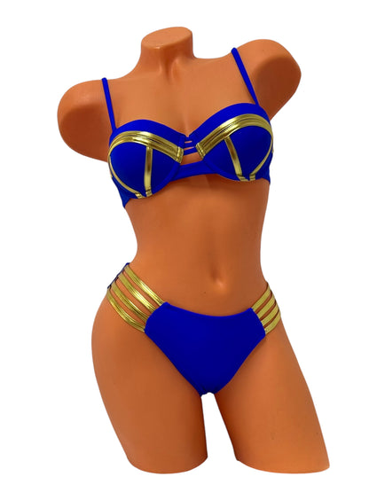 Bandeau Bikini Set – Royal Blue / Gold Diva Bikini