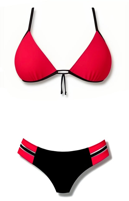Push-Up Triple Strap Brazilian Bikini Set – Red / Black Diva Bikini