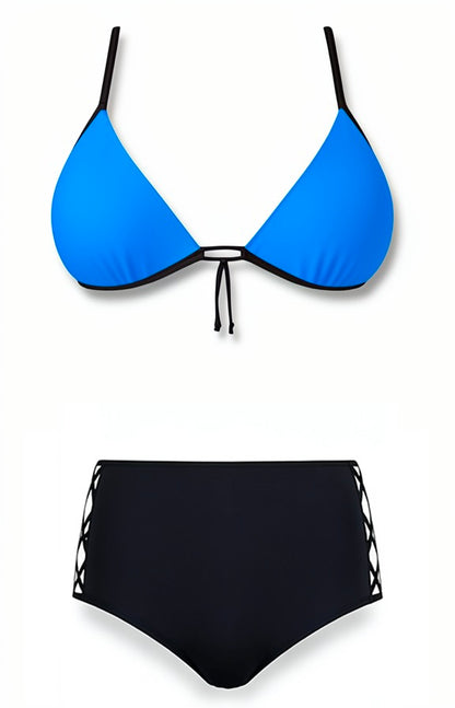 Push-Up High-Waisted Bikini Set – Blue / Black Diva Bikini