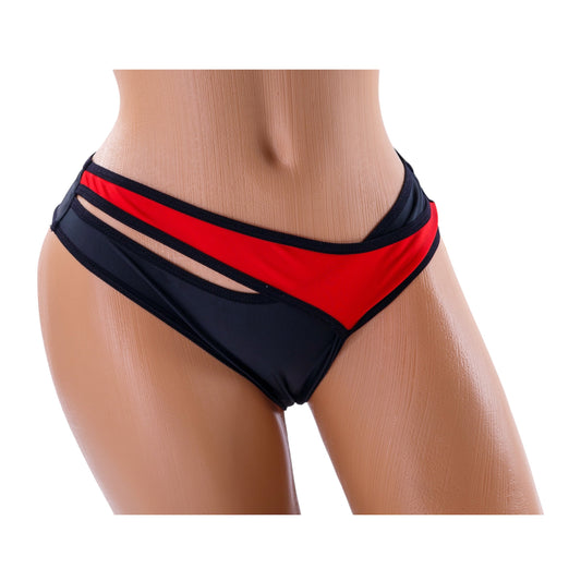 X-Strap Thong Bikini Bottom – Black / Red Diva Bikini