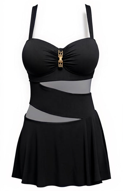 One-Piece Swimsuit With Skirt - Black Diva Bikini