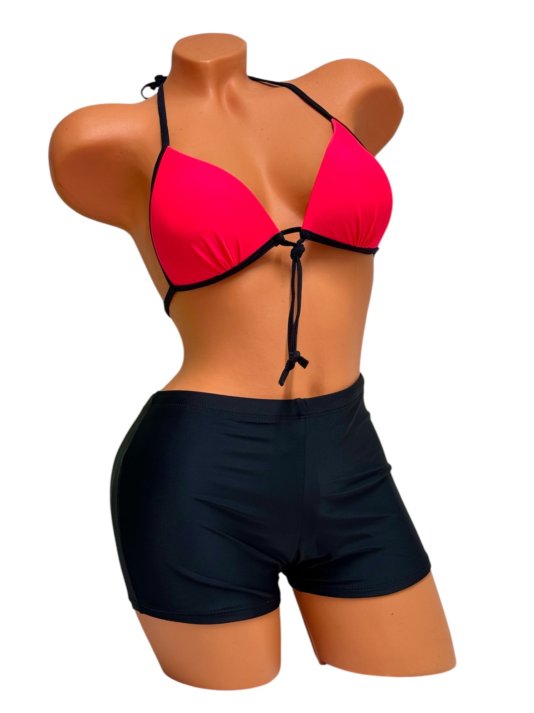 Push-Up Bikini Shorts Set – Red / Black Diva Bikini