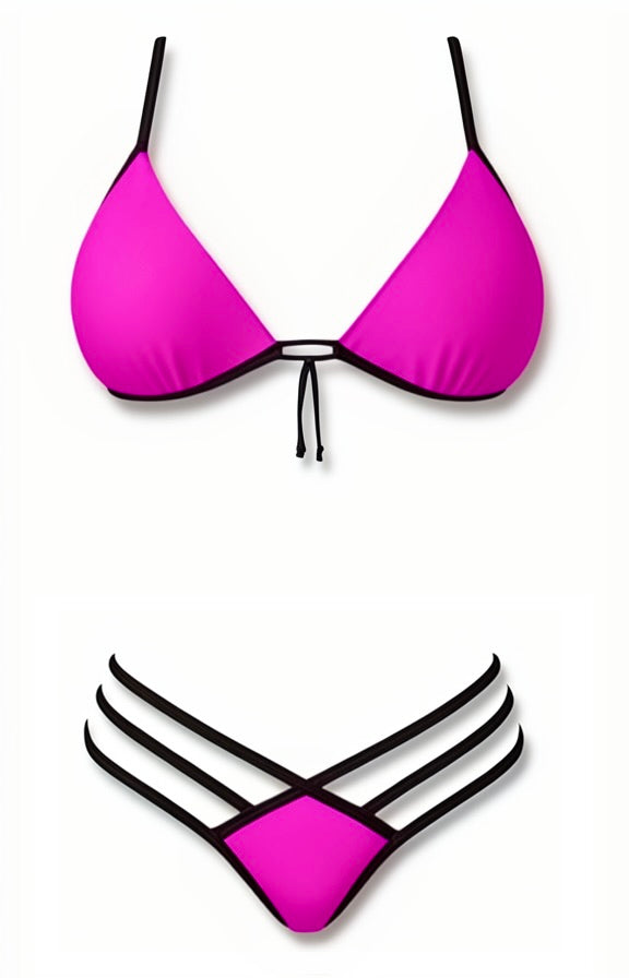 Push-Up Triple Strap Bikini Set – Pink / Black Diva Bikini