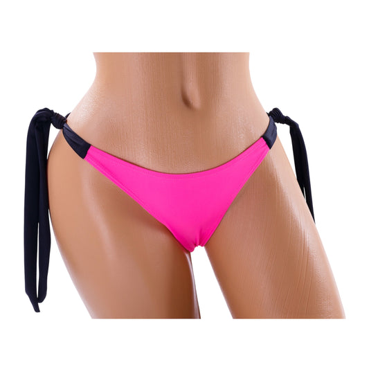Long Tie Thong Bikini Bottom – Pink / Black Diva Bikini