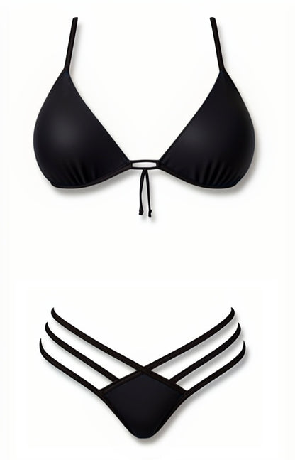 Push-Up Triple Strap Bikini Set – Black Shining Diva Bikini