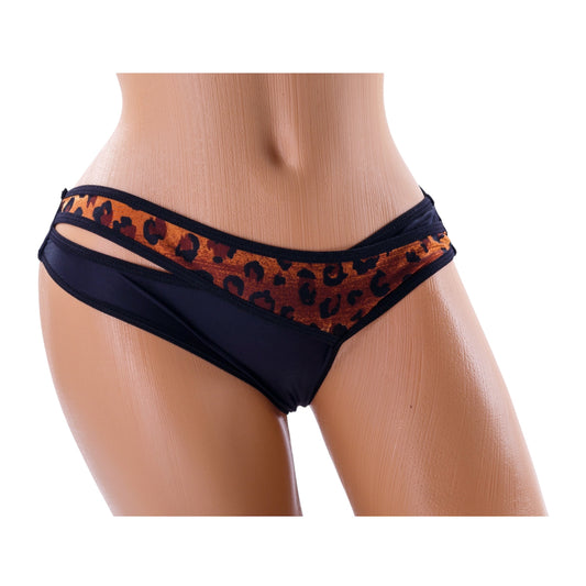X-Strap Thong Bikini Bottom – Black / Leopard Diva Bikini