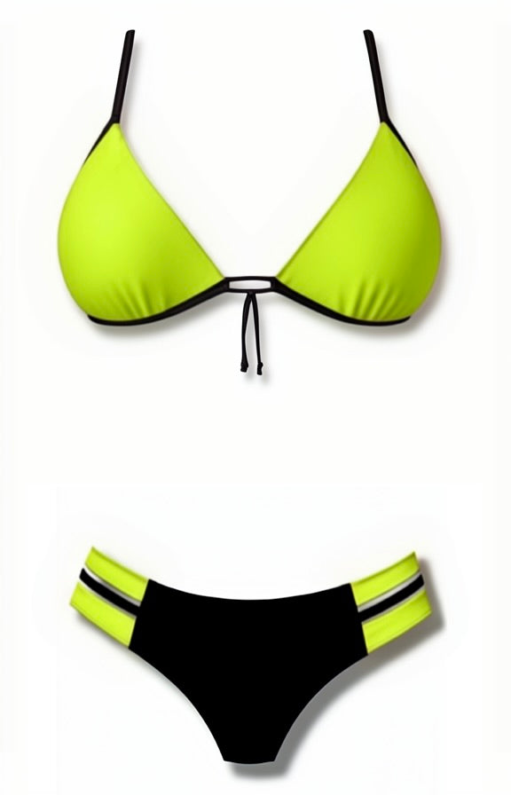 Push-Up Triple Strap Brazilian Bikini Set – Green / Black Diva Bikini