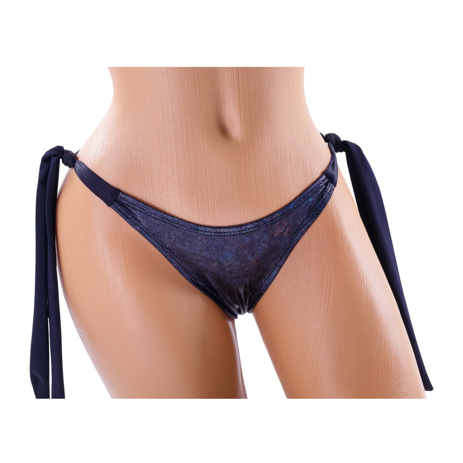 Long Tie Thong Bikini Bottom – 3D Shining / Black Diva Bikini