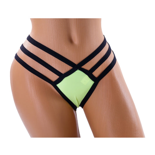 Triple Strap Thong Bikini Bottom – Green / Black Diva Bikini