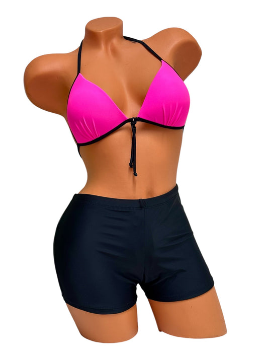 Push-Up Bikini Shorts Set – Pink / Black Diva Bikini