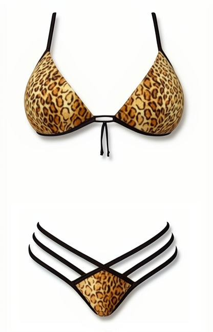 Push-Up Triple Strap Bikini Set – Leopard / Black Diva Bikini