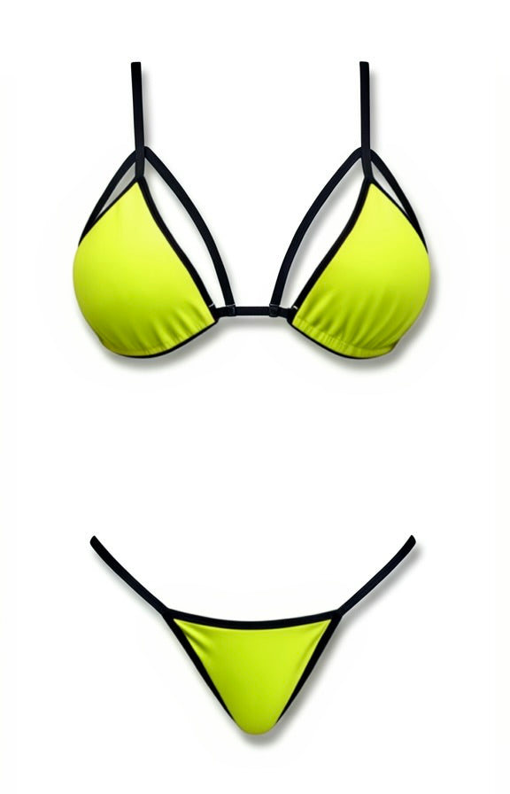 Strappy G-String Bikini Set – Green / Black Diva Bikini