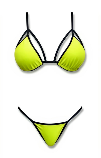 Strappy G-String Bikini Set – Green / Black Diva Bikini