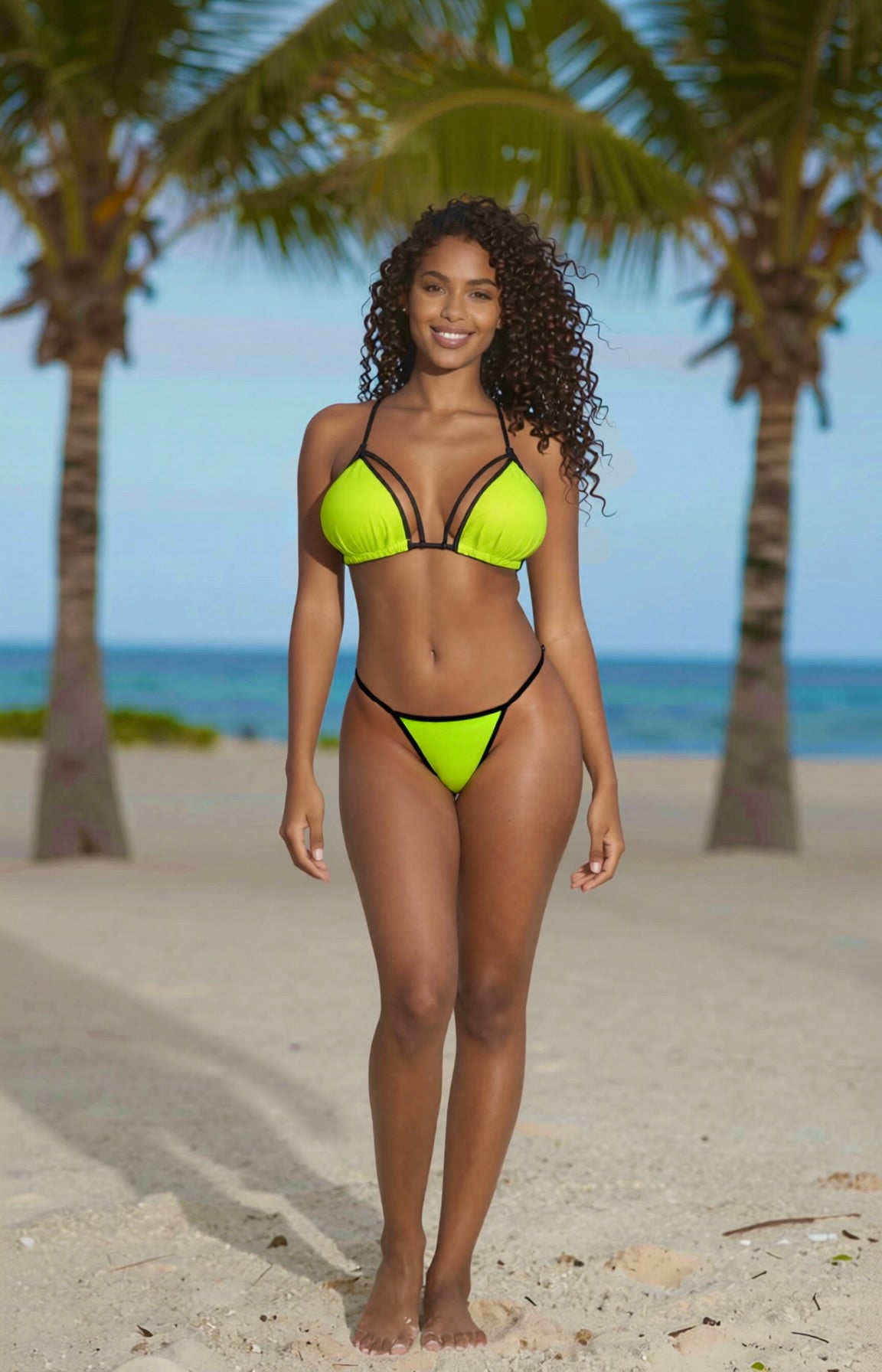Strappy G-String Bikini Set – Green / Black Diva Bikini