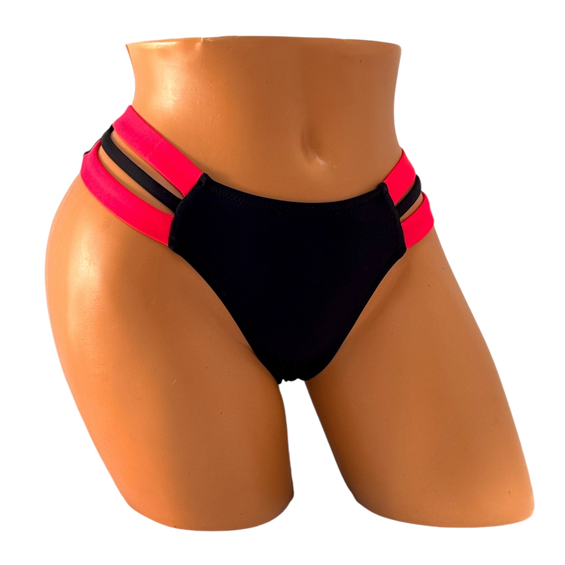 Triple Strap Brazilian Bikini Bottom - Red / Black Diva Bikini