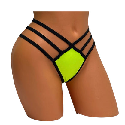 Triple Strap Thong Bikini Bottom – Green / Black Diva Bikini