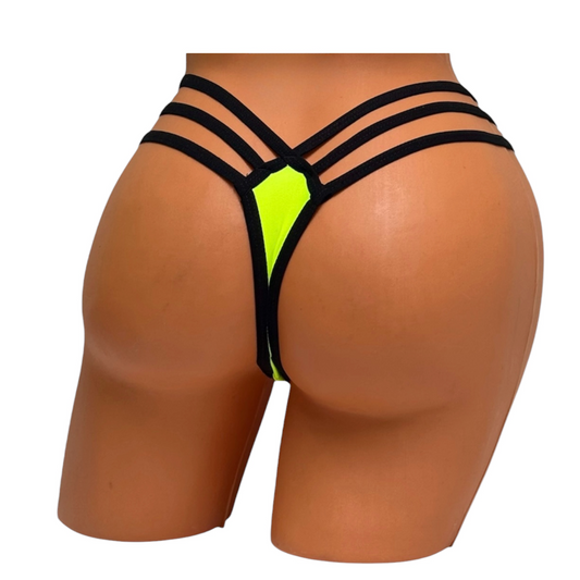 Triple Strap Thong Bikini Bottom – Green / Black Diva Bikini