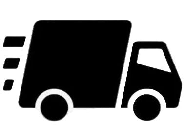 Black silhouette of a delivery truck on a white background